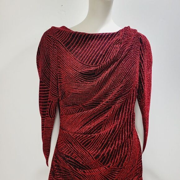 SL NY Red Sparkle Drape Dress - Picture 3 of 16